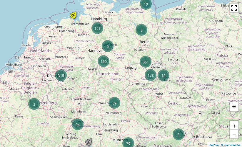 Deutschlandkarte mit kartierten Baumhöhlen